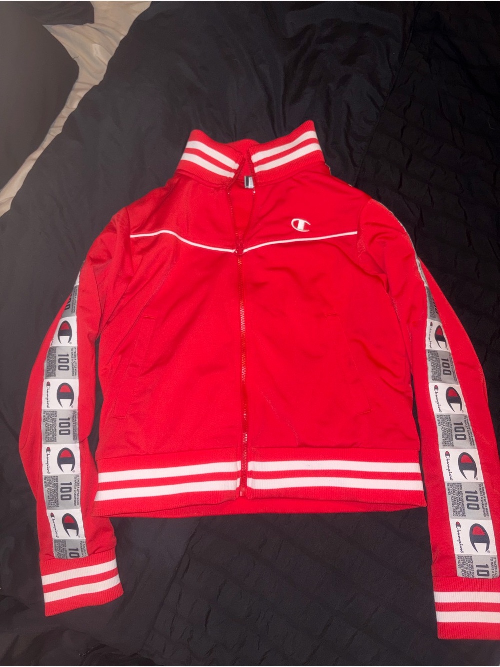 Champion Kids' Red Zip-Front Track Jacket with Branded Sleeve Tape